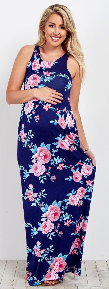blue pink maternity dress - FACEinHOLE