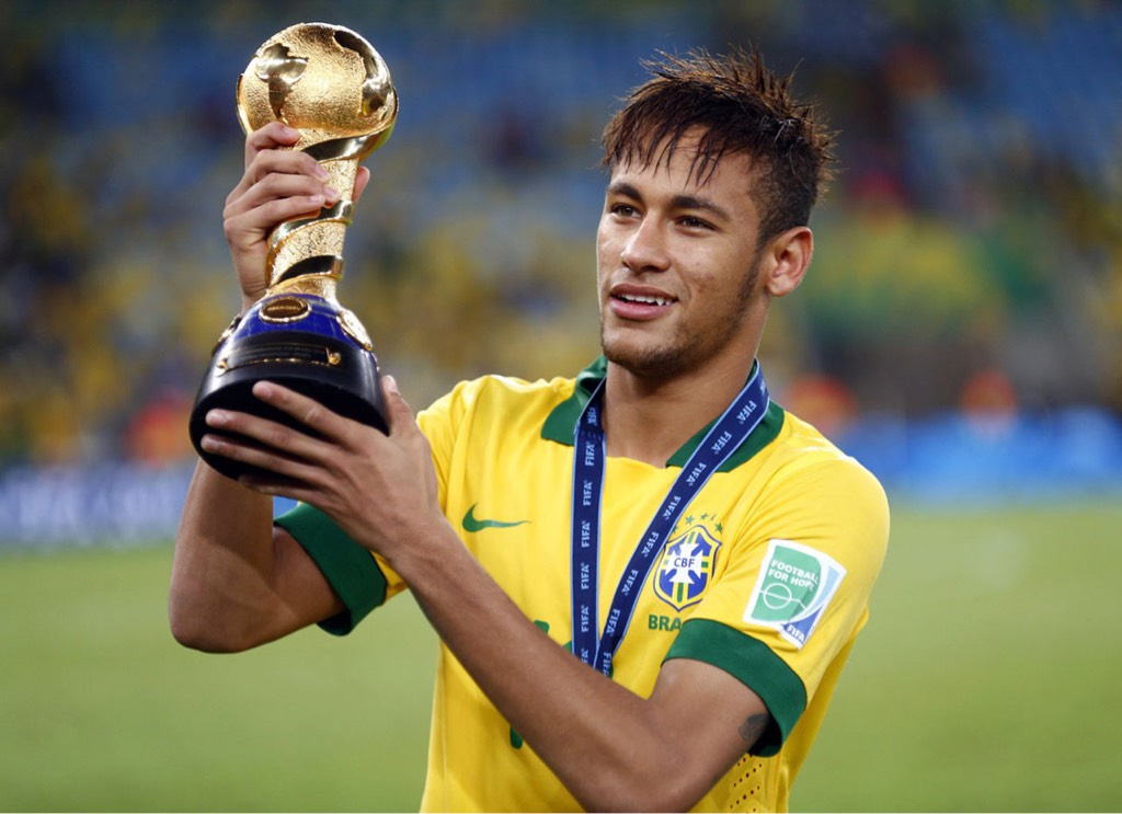 Neymar holding World Cup Trophy - FACEinHOLE